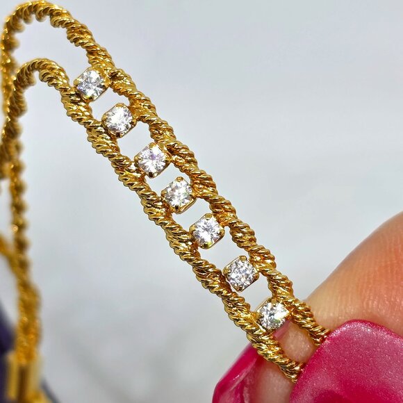 Merlite Gold Double Rope Twist Chain Bracelet Crystal Rhinestone Accent Bracelet - Picture 16 of 17